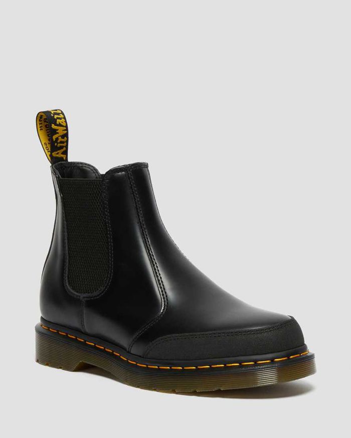 Dr Martens Womens 2976 Guard Panel Leather Chelsea Boots Black - 62457JZQL